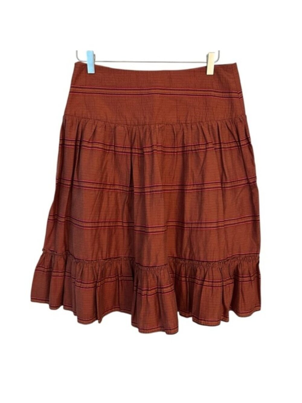 Zara Woman | Rust Brown & Orange Stripe Ruffle Tiered A-line Skirt Size Medium
